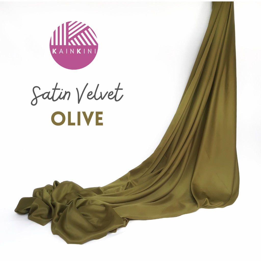 (½ Meter) Kain Satin Velvet Premium Grade A Sateen Kilap Doff Kainkini - Hijau Olive Green Army ( Ba