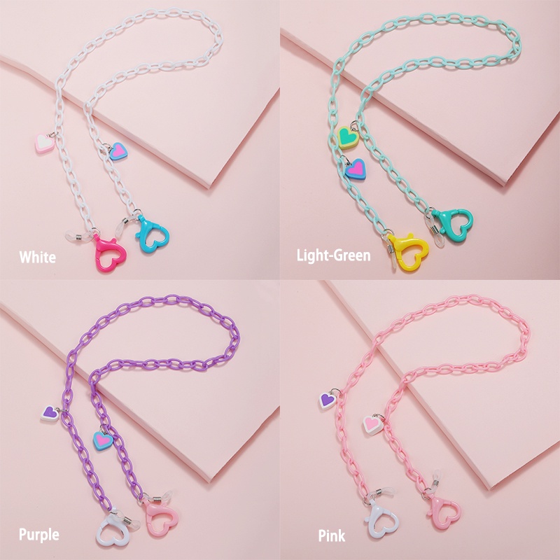 Fashion Acrylic Heart Mask Lanyard Chain Lanyard Anti-Lost Face Mask Kalung Kacamata Rantai Aksesoris - olo