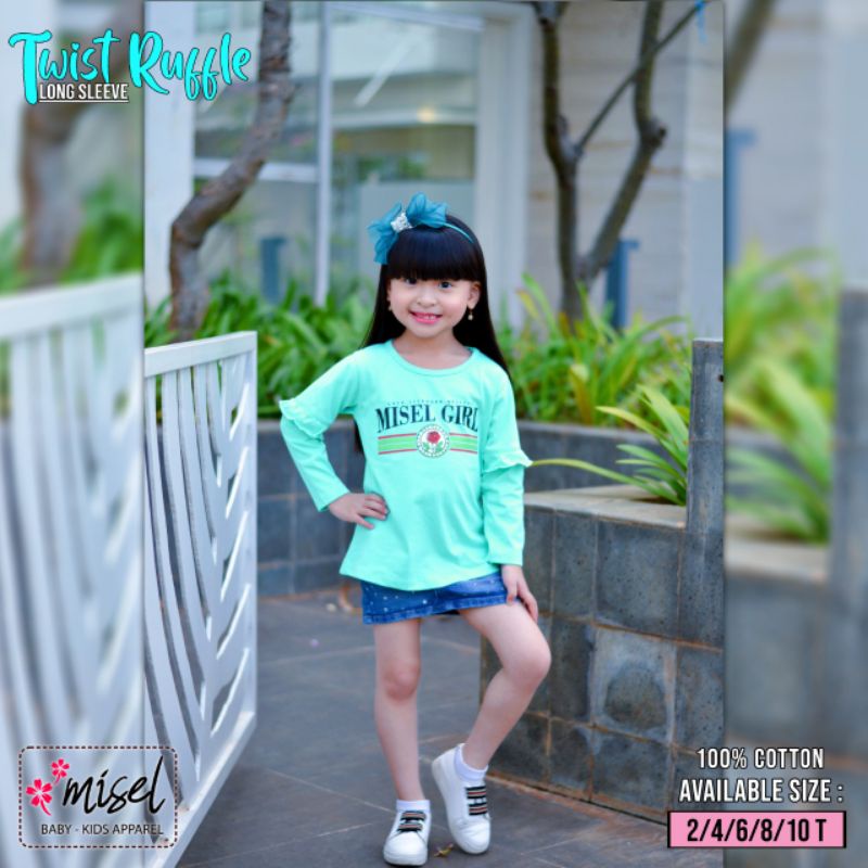 MISEL Kaos Lengan Panjang Twist Ruffle 2-8 Tahun Kaos Anak Cewe Lucu