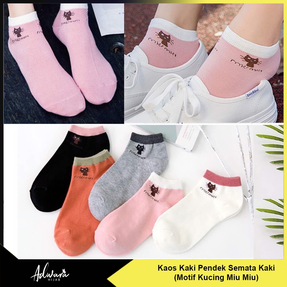 Kaos Kaki Pendek Wanita Semata Kaki Motif Kucing Lucu Miu Miu