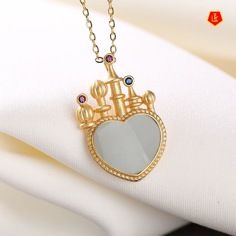 [Ready Stock]Hetian White Jade Love Castle Pendant Exquisite Refined Grace