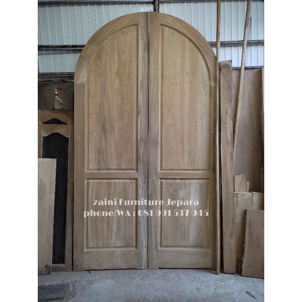 pintu Rumah Bahan Kayu Jati Kualitas Bagus pintu Kupu Tarung Lengkung gratis Ongkir
