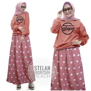 Setelan baju  muslim  polkadot  maxi rok skirt sweater blouse 