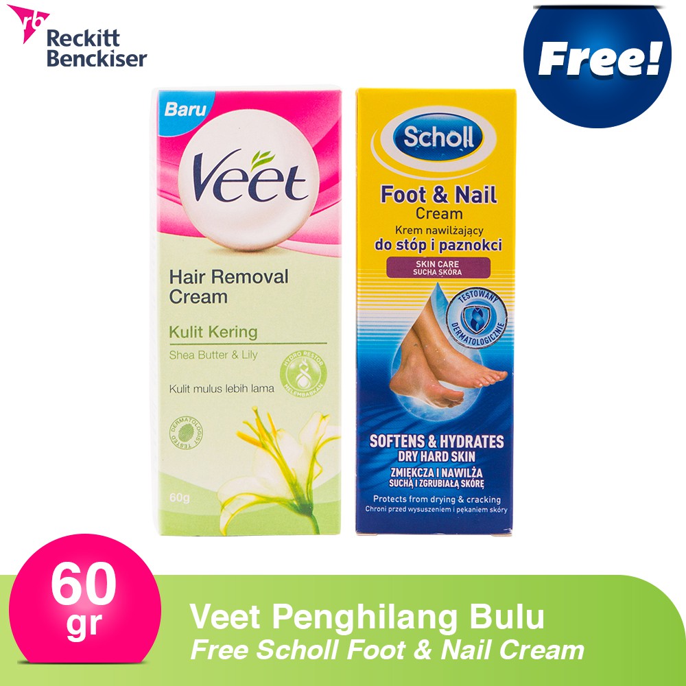 Veet Hair Removal Cream 60 gr Free Scholl Foot & Nail Cream