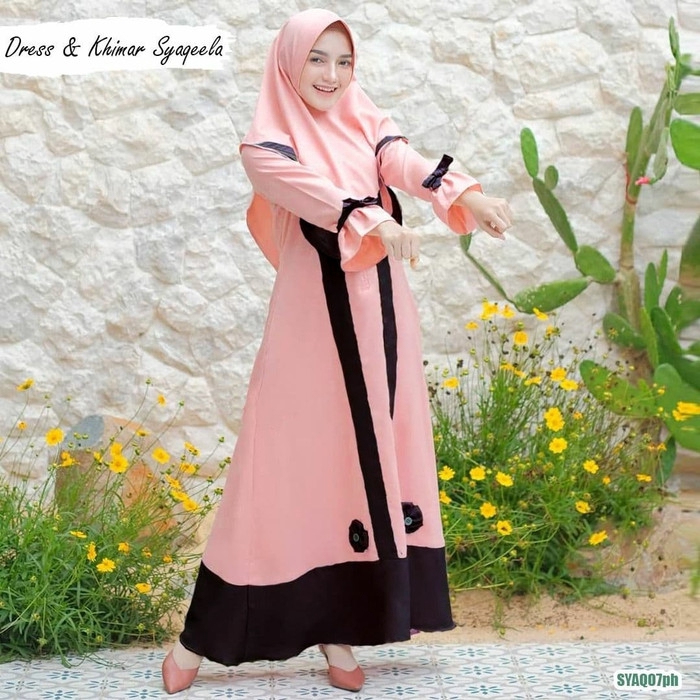 Dress And Khirmar Syaqeela - Peach, M