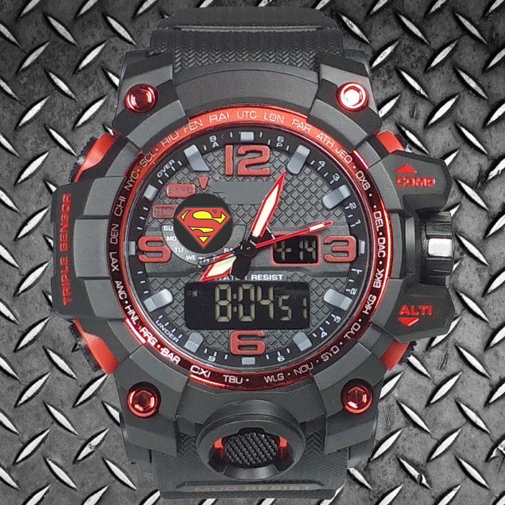 (Istimewa Bossque) Jam SUPERMAN Double Time List Merah (Exclusive)