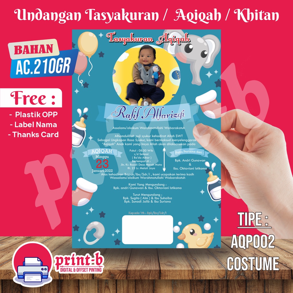 Jual UNDANGAN AQIQAH | TASYAKURAN | KHITAN CUSTOM MURAH PALEMBANG