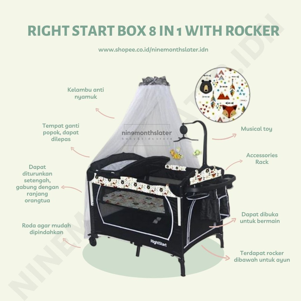 Makassar - Baby Box Side Bed Ranjang Bayi Right Start 8 in 1 Multifunctional PY 888 &amp; PY 894 Tempat Tidur Bayi