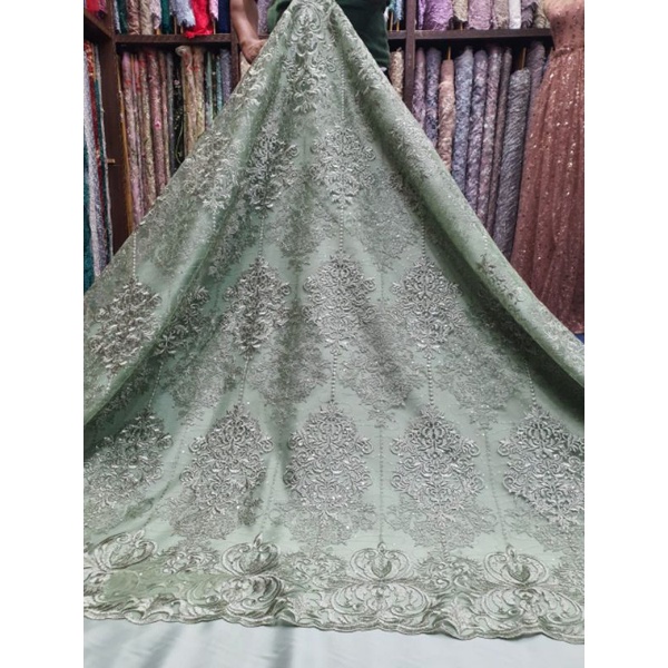 bahan tile Korea bordir kain kebaya brukat brokat