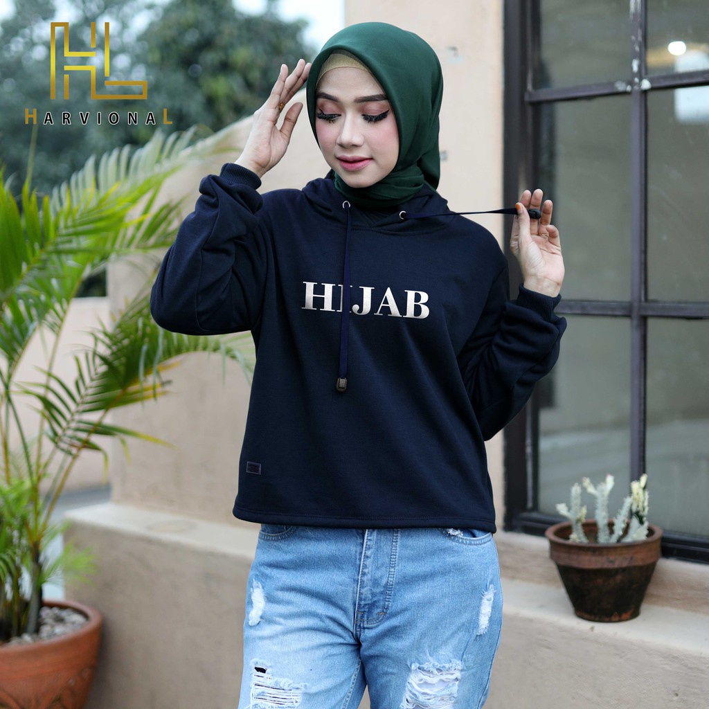 SWEATER CROP HOODIE HIJAB BAHAN FRENCHTERRY TERLARIS