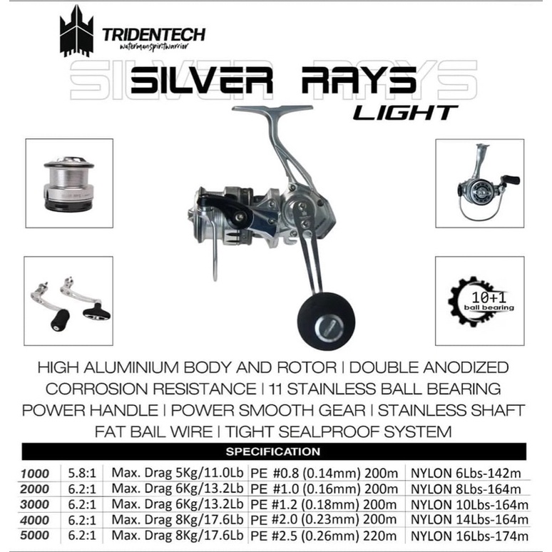 Reel Spinning Tridentech Silver Rays Light