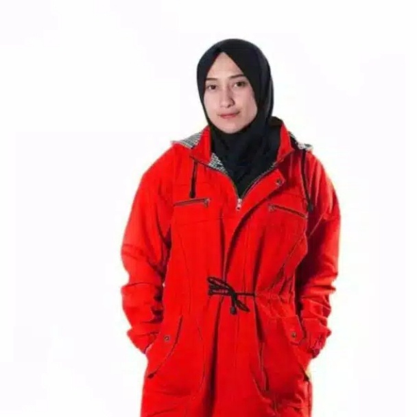 Jaket Parka Cewek Jumbo / big size m/l, xl, xxl, xxxl, hoodie bisa dilepas-MERAH CABE