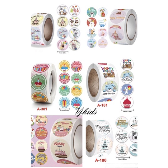 

stiker roll ulang tahun anak , stiker happy birthday , stiker label isi 100 pcs dan 500 pcs