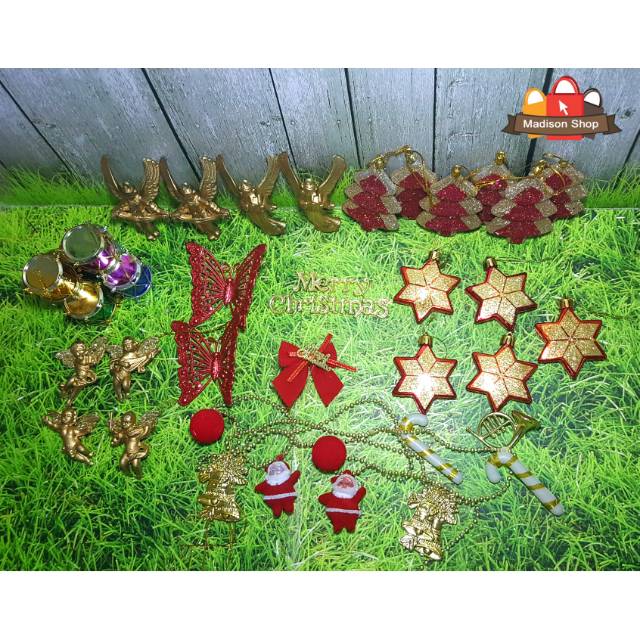 HIASAN NATAL MURAH PAKET 32 MERAH GOLD DEKORASI POHON HIASAN NATAL MURAH PAKET 32 MERAH GOLD DEKORASI POHON