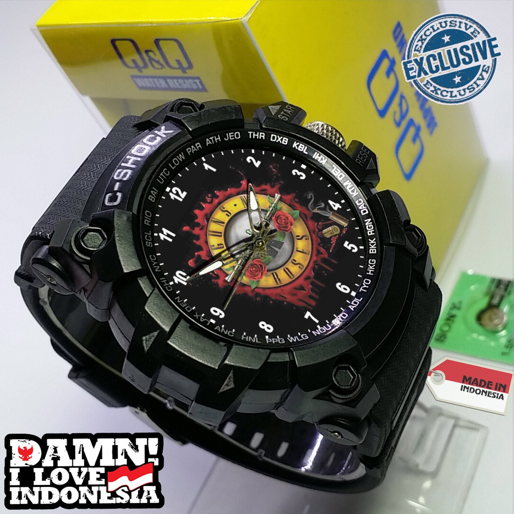 (EXCLUSIVE ) JAM TANGAN GUNS N' ROSES WATER RESIST FREE BOX DAN BATREI - NO.4