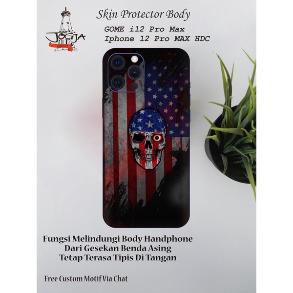 Dapat 2pcs Garskin Gome i12 PRO MAX atau Iphone 12 Promax HDC Motif  skull- Free Custom Motif