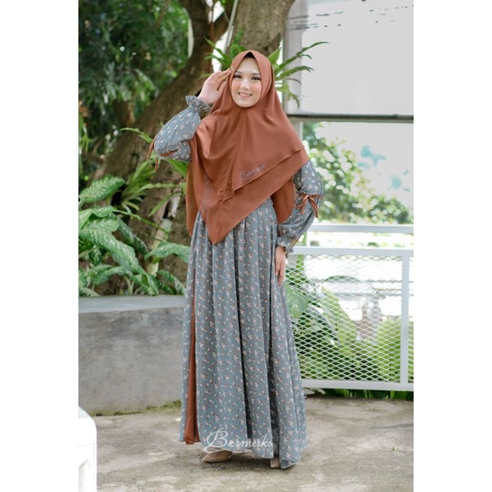 Gamis Marwah Nadira Syar'i ORI By Bermerks/Gamis syar'i Ceruty Set Khimar/COD