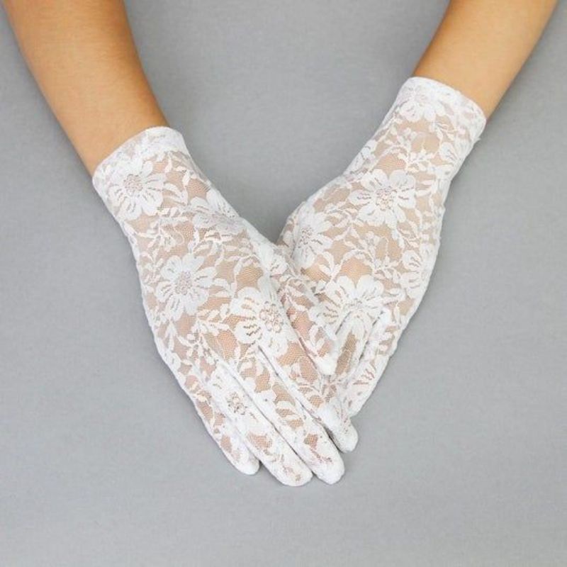 Sarung Tangan Pengantin Wanita PENDEK Lace Floral Bridal Gloves Premium