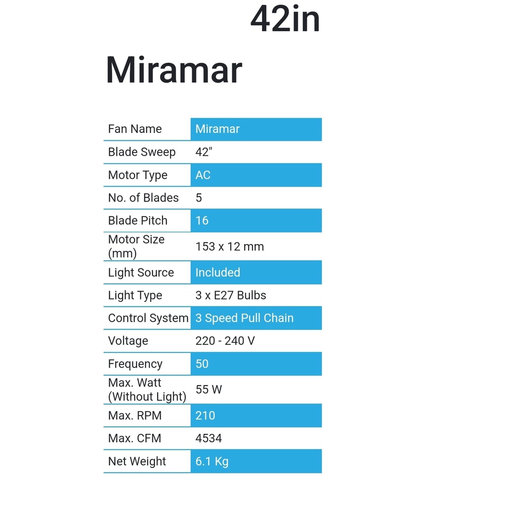 MT. EDMA 42in MIRAMAR Kipas Angin Gantung - Plafon (Walnut,Rosewood,Black)