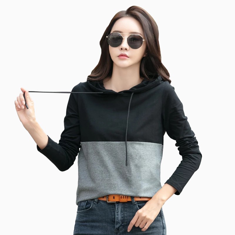 Kaos Tshirt hoodie Lengan panjang Wanita Gaya korea - XSHOP Hanasta