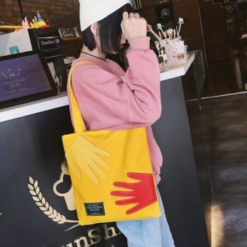 Twenty Bag - Tas Tote Bag Wanita Non Resleting Terbaru 2021 Aesthetic Kekinian Motif Carakter WAVE HAND Korea Style Multifungsi