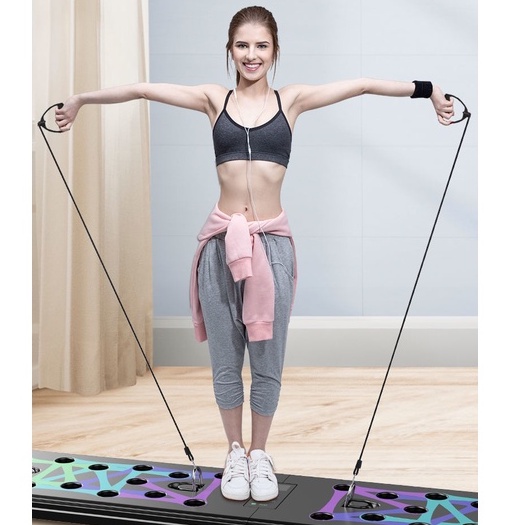 Push Up Training Board Papan Push-up Digital Plus Pull Rope Training Board Counter Display with Pull Ropes Gym Sports Portable Fitness Equipment Counting Folding Push Up Board Multifunctional Exercise Table Abdominal Muscle pitnes fitnes olahraga