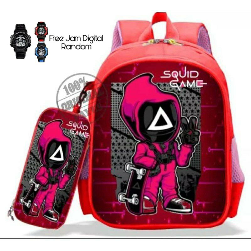 Ransel Sequidgame Tas Ransel anak laki-laki free jam digital/ tempat pensil Tas anak sekolah