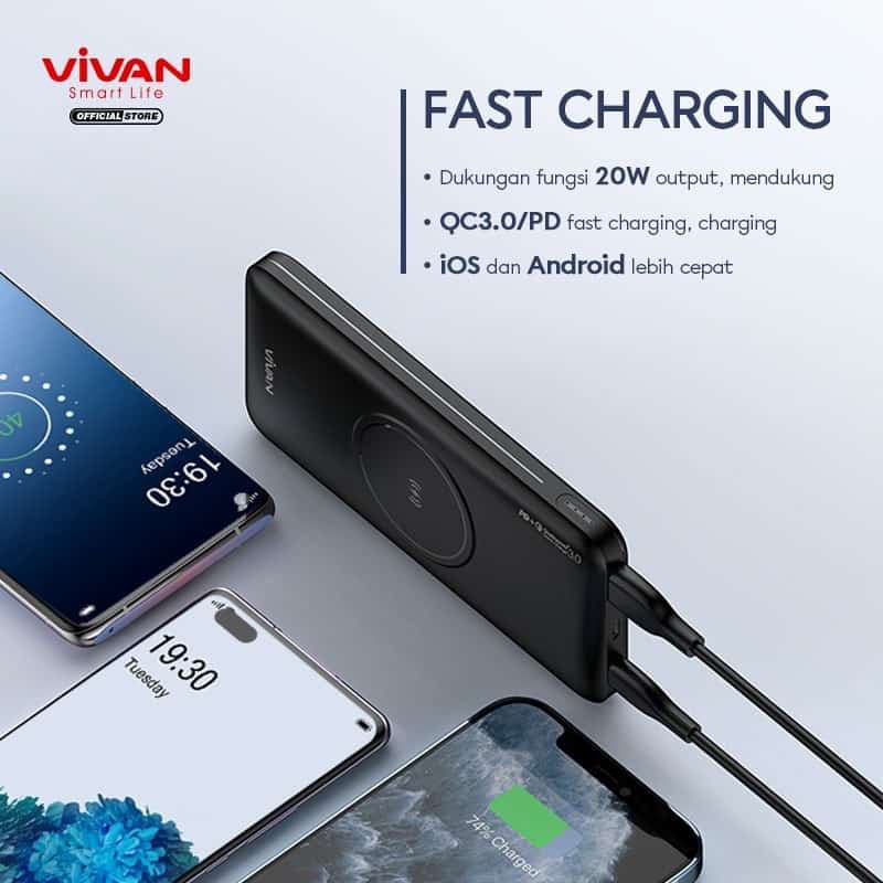 POWERBANK VIVAN VPB-W11 10.000MAH 3 OUTPUT QUALCOMM 3.0 PD SUPPORT IPHONE 13 15W