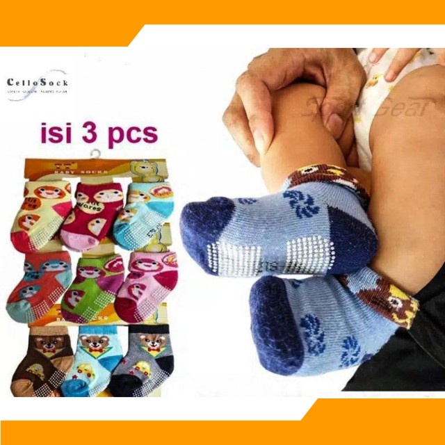 Kaos Kaki Bayi ISI 3 PASANG ANTI SLIP DAN TANPA ANTI SLIP / KaosKaki Bayi / KaosKaki Baby 3 PASANG/ KaosKaki Baby Boy / KaosKaki Baby Girl