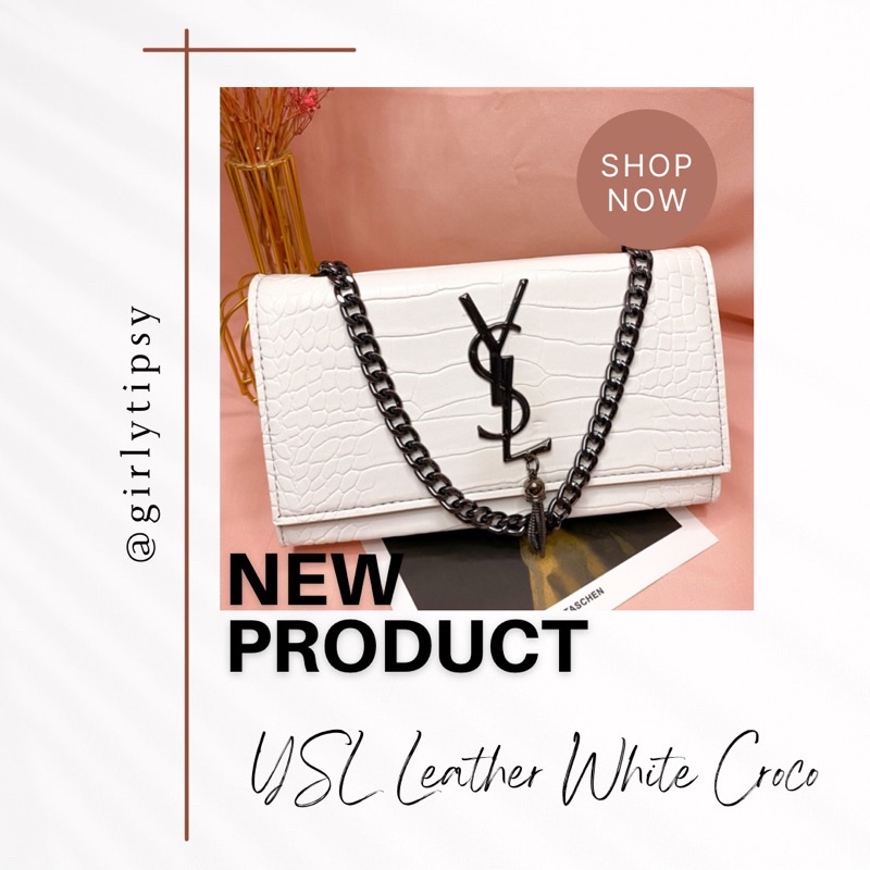 YSL Leather White Croco Sling Bag