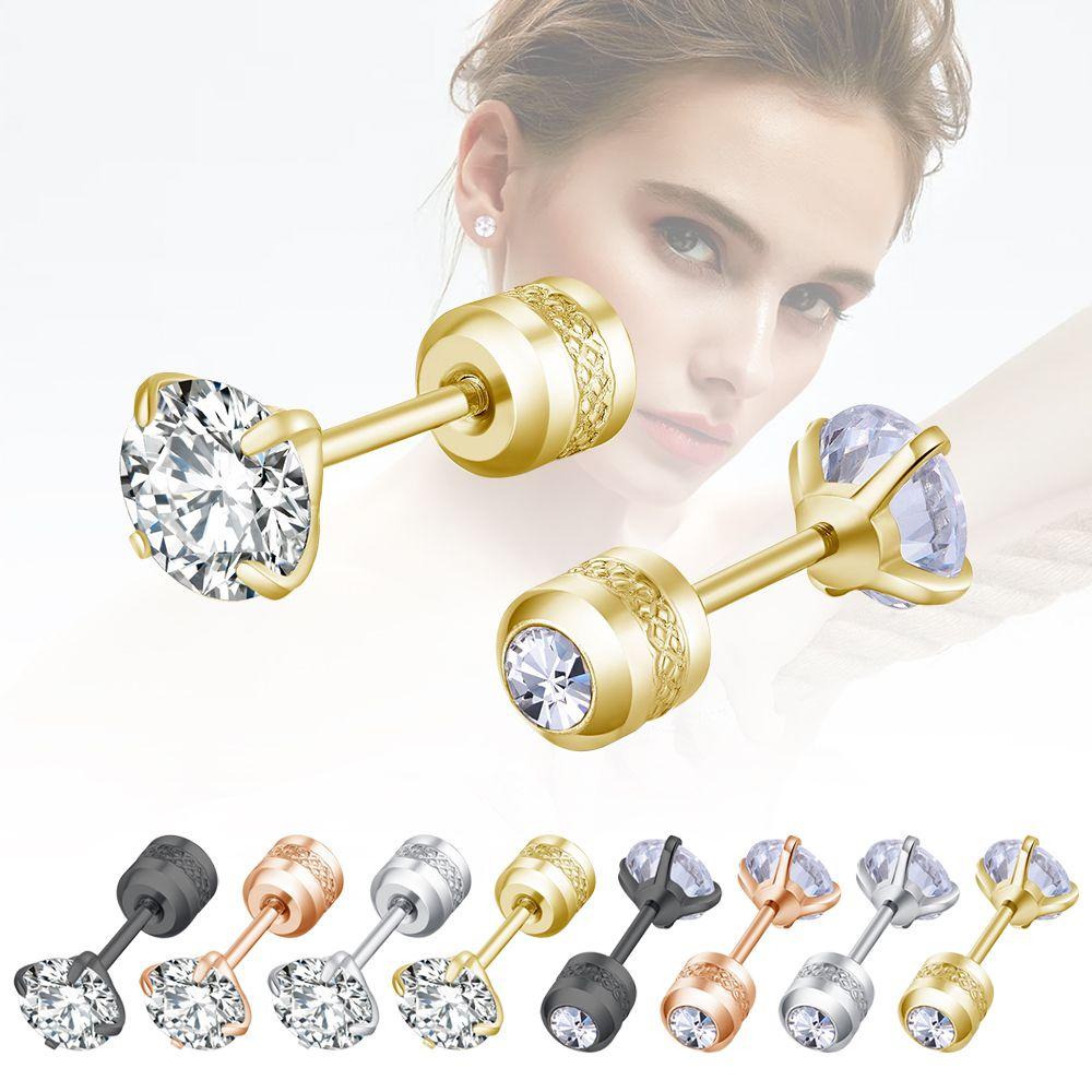 Suyo2~6mm Anting Pejantan Mode Baru Mungil 2-6mm Bulat Stainless Steel Hypoallergenic Cubic Zirconia