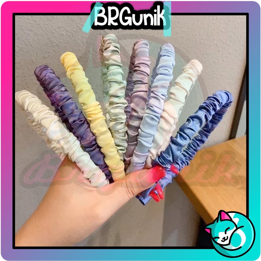 BRGUNIK Bando Scrunchie Satin Korea Serut Headband Bandana Polos Wanita Bando Kain Scrunchie Fashionl R372