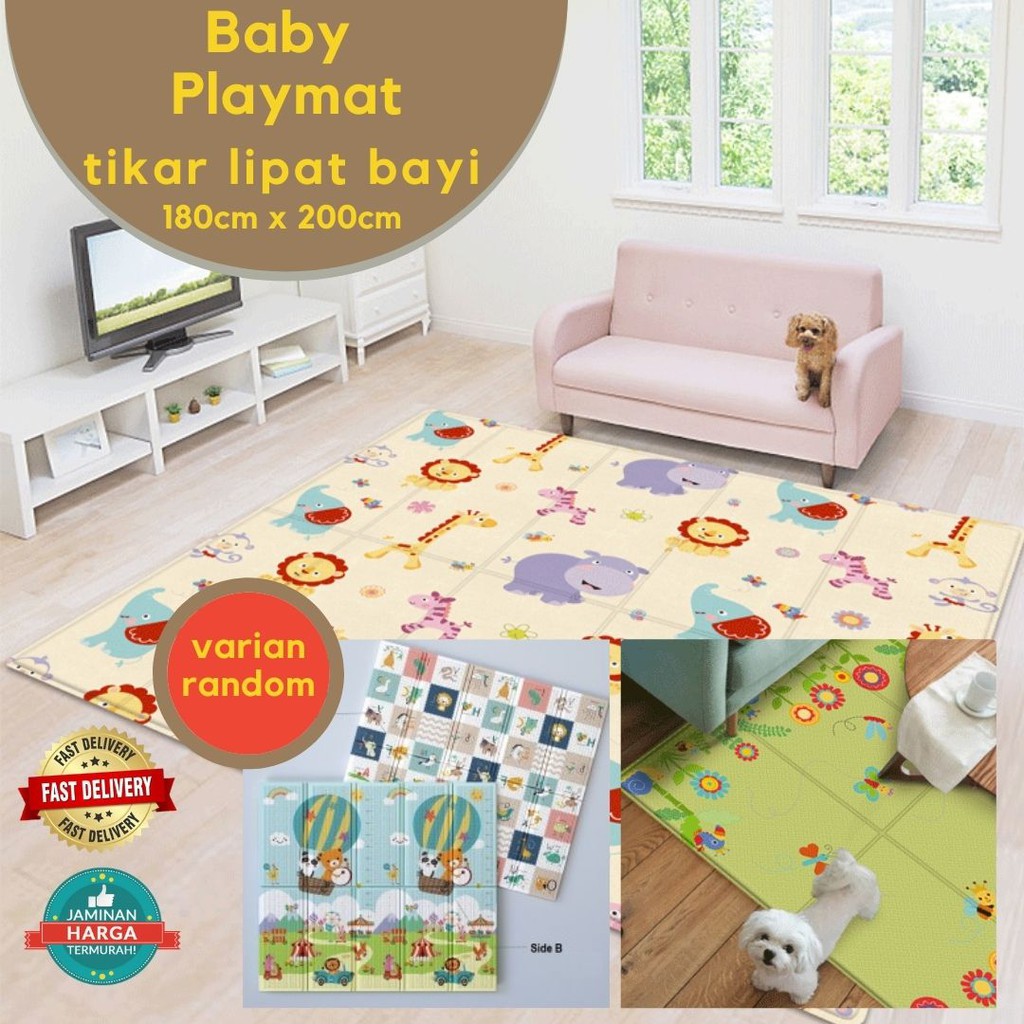 Tikar Lipat /  Karpet Lipat Anak Waterproof Baby Playmat Foam 200x180cm Tipis  /  RANDOM MOTIF