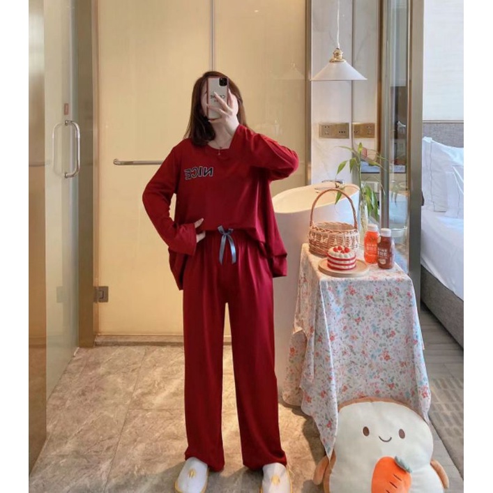 JC- Stelan Import Oversize Premium PP / Stelan piyama import Panjang  / piyama Korea Bigsize Import-Nice Korea Red PP