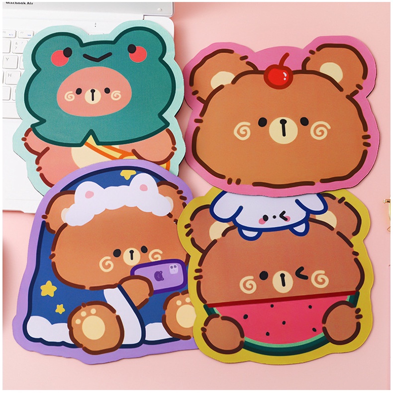 Gaya Girly Warna-Warni Lucu Motif Kartun Beruang Kodok Karet Tahan Air Non-slip Siswa Mouse Pad Hadiah Untuk Teman