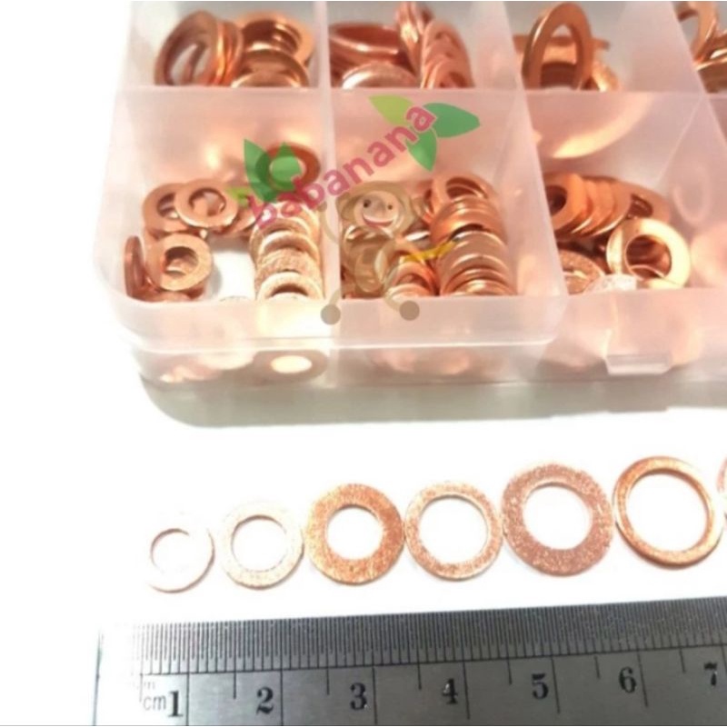 200pcs brass cooper seal ring cincin rata flat washer set kit box