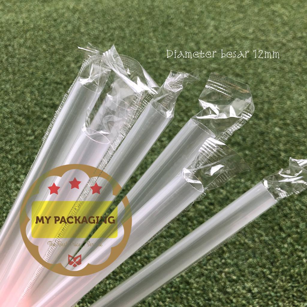 Sedotan Bubble BOBA Steril Bungkus Plastik Lurus Runcing 12mm 21cm isi 100pcs/pack kuat bersih tidak mudah sobek