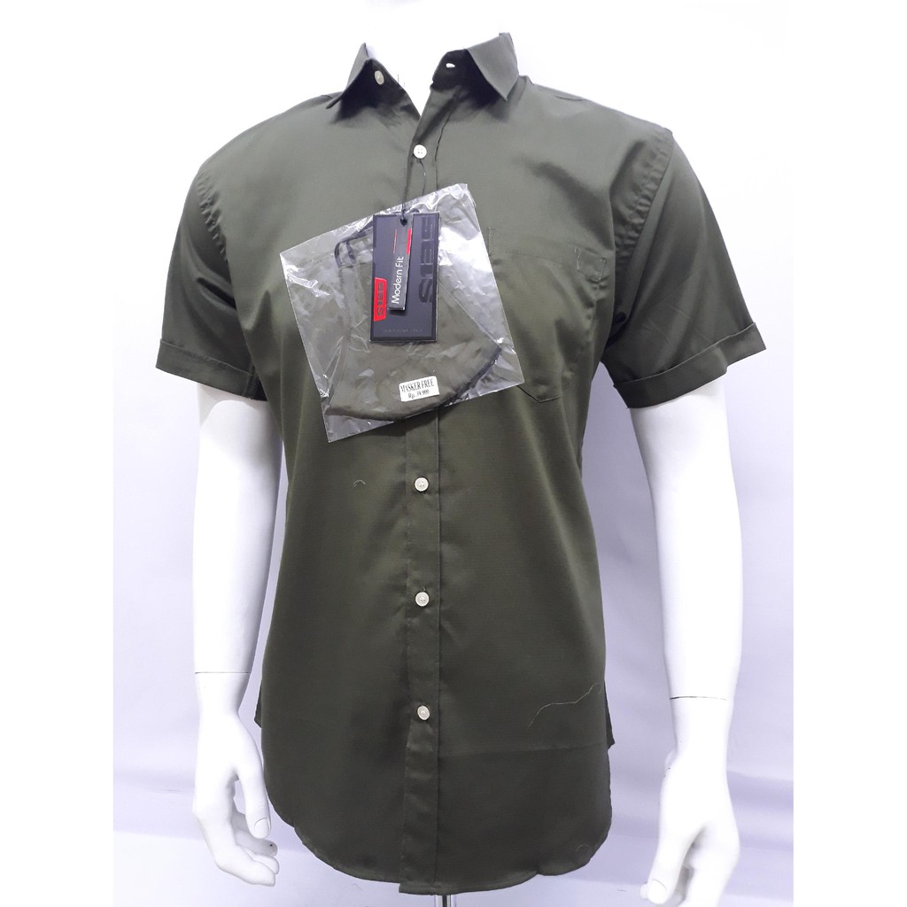 KEMEJA LENGAN PENDEK/S135_08848_1270FREEMASK_HIJAU ARMY