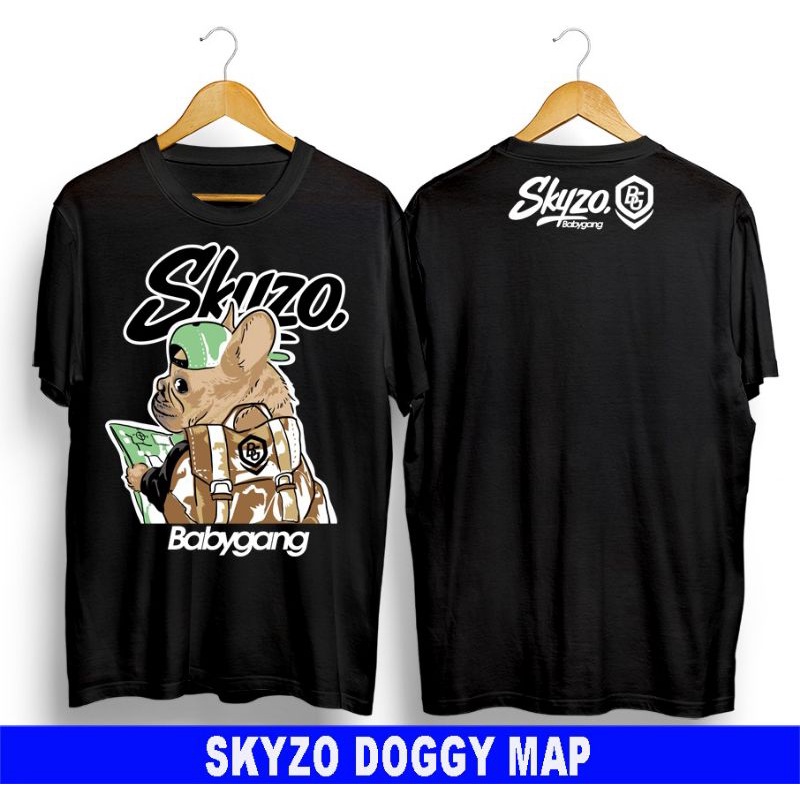T-shirt Baju Kaos Distro Fashion Pria Dan Wanita Anak Remaja Kaos Skyzo Doggy Map Topi Polos Hitam