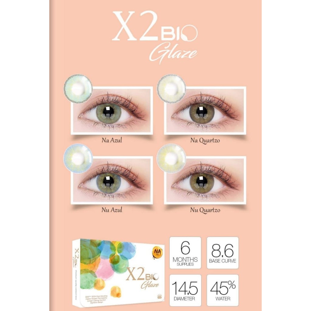 Softlens X2 BIO GLAZE DIA 14.50mm MINUS NU AZUL NA AZUL NU QUARTZO NA QUARTZO (-3.25 S/D -6.00) Lensa Kontak