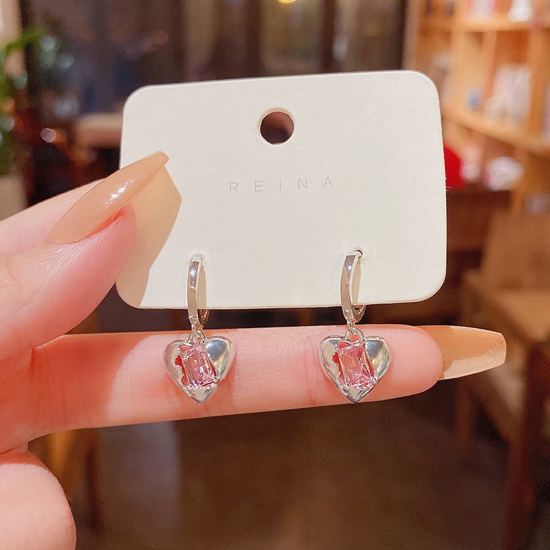 Anting Tusuk Sterling Silver 925 Desain Hati Hias Zircon Untuk Wanita
