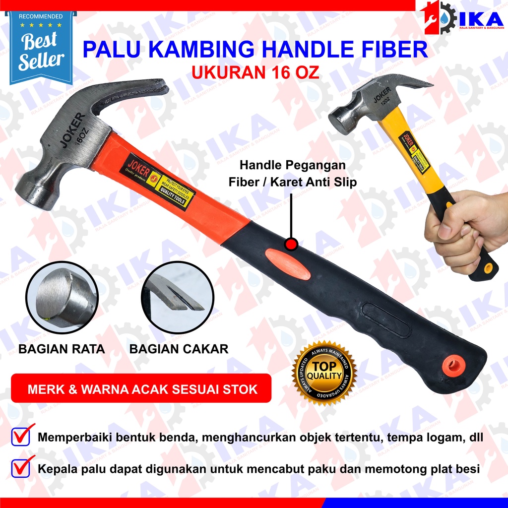 Palu Kambing Claw Hammer 8 Oz Martil Cungkil Paku Gagang Fiber 8oz IKA-OFFICIAL Palu Kambing Claw Hammer 8 oz Palu Martil  Termurah Berkualitas