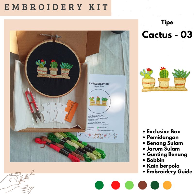 Embroidery Kit Cactus - Perlengkapan Sulam Lengkap Murah