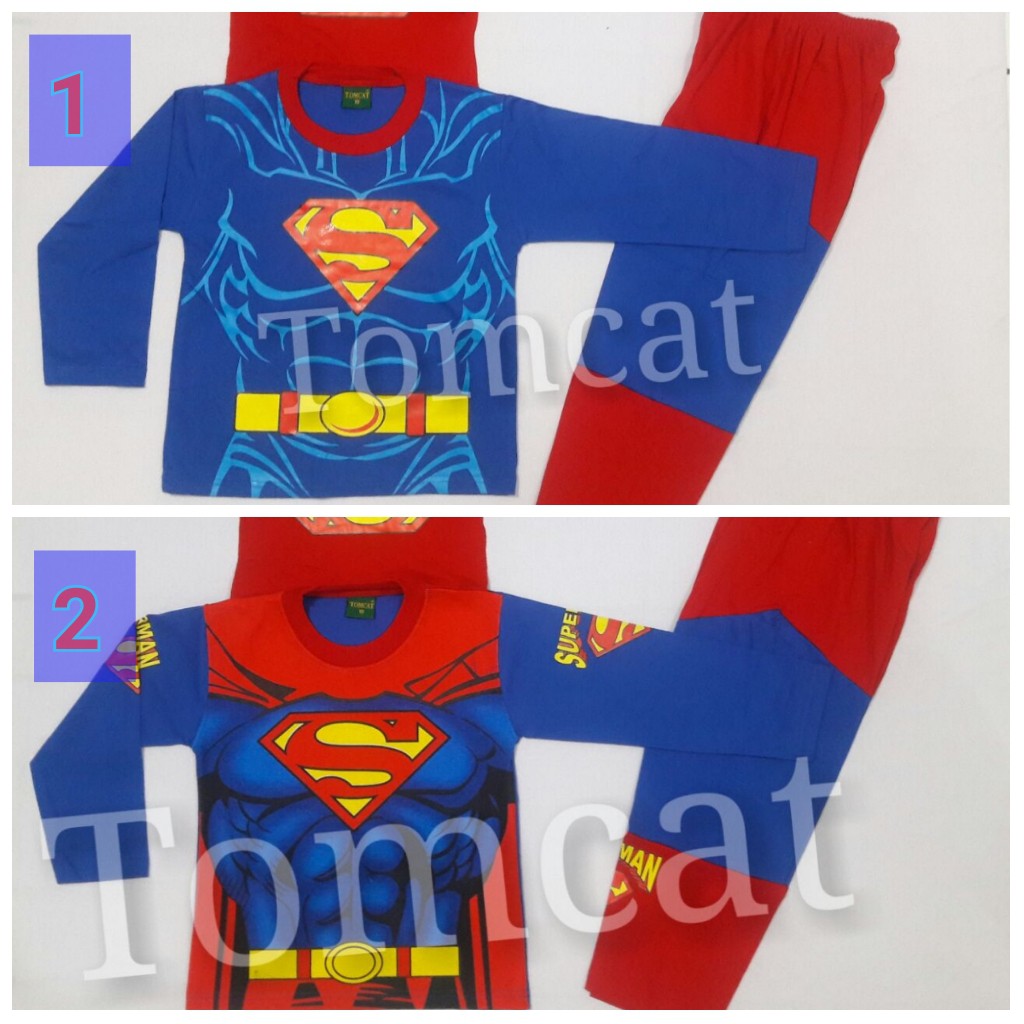 Kostum Anak Laki Laki Superman Setelan Panjang Superhero Baju Karakter Sayap