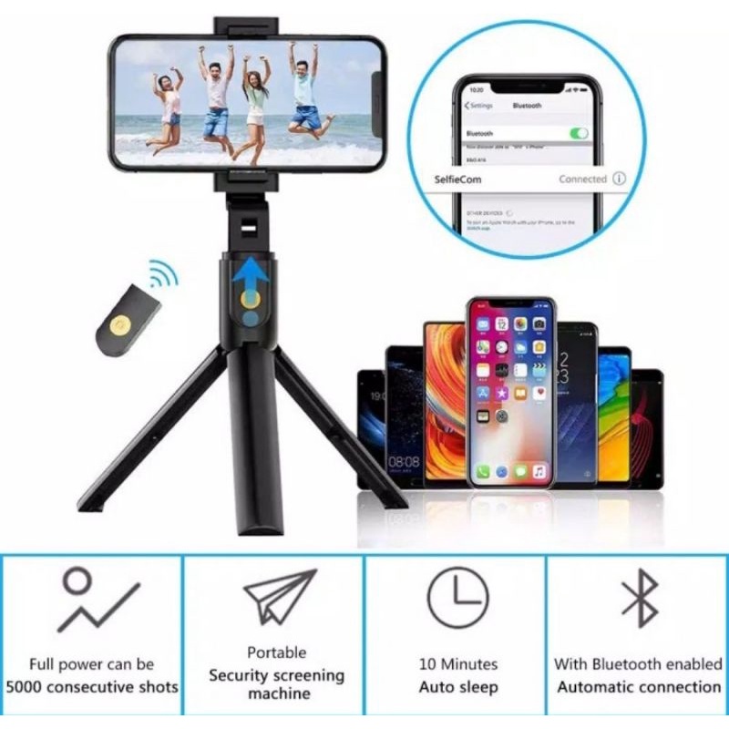 Tongsis Magic 3 in 1 K07 Bluetooth Tripod Selfie Stick 70cm  Remote