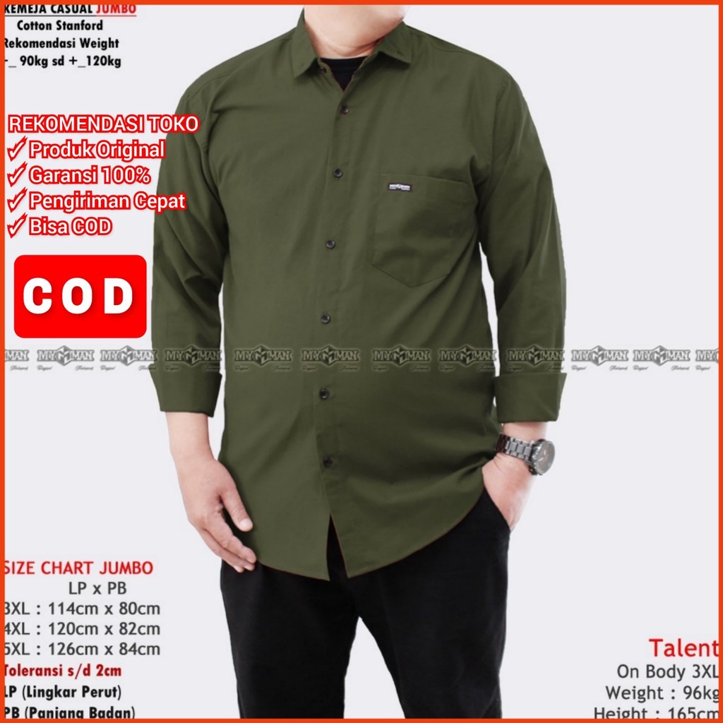 MY MAN Original Kemeja Polos lengan panjang jumbo kemeja pria warna Hijau Army big size art seri MY235