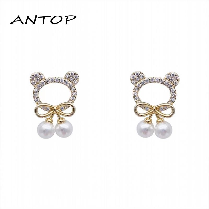 Anting Bentuk Bulat Motif Beruang Untuk Wanita