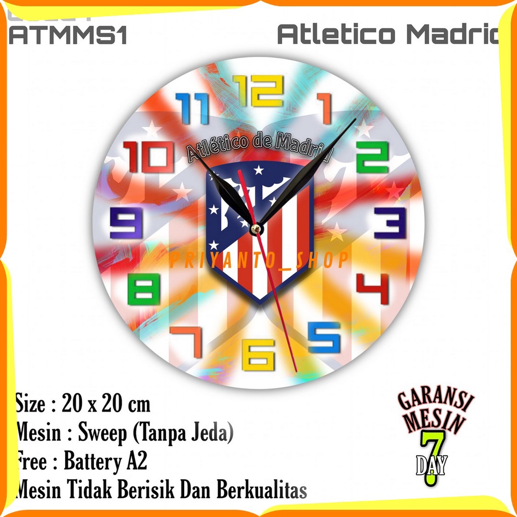 Jam Dinding Custem Team Club Klub SepakBola Atletico Madrid Mesin Halus