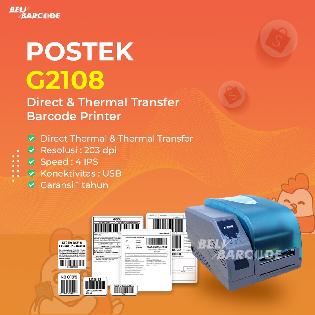 POSTEK G2108 - G 2108 PRINTER BARCODE CETAK RESI EKSPEDISI SEMI INDUSTRIAL