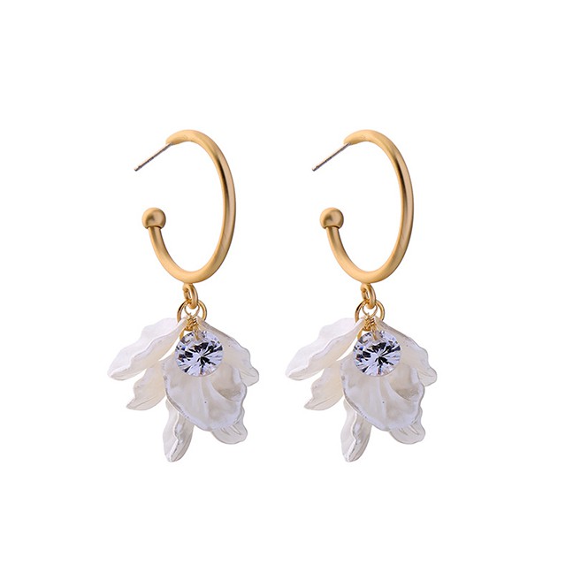 LRC Anting Tusuk Fashion Flower Earrings Zircon Red Acrylic Flower Earrings D44967